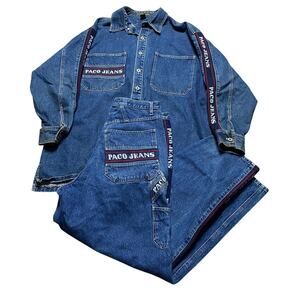 Vintage 90s Paco Jeans Baggy Hip Hop Tape Denim 2pc Set Jacket XL Pants 34x32